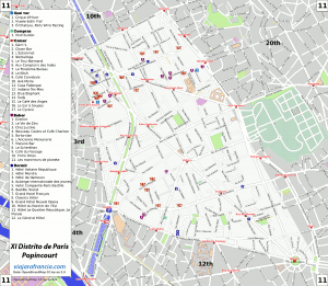 XI distrito de París - Generado por OpenStreetMap y datos de Wikitravel