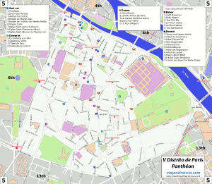 V distrito de París - Generado por OpenStreetMap y datos de Wikitravel
