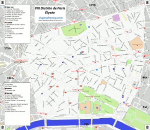 VIII distrito de París - Generado por OpenStreetMap y datos de Wikitravel