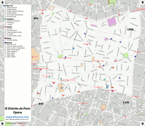 IX Distrito de París - Generado por OpenStreetMap y datos de Wikitravel
