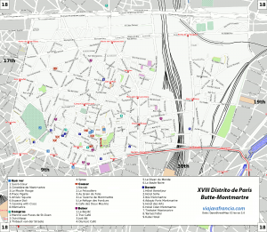 XVIII Distrito de París - Generado por OpenStreetMap y datos de Wikitravel