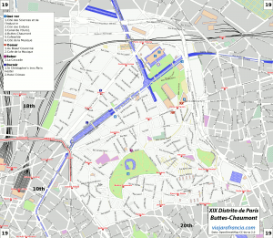 XIX Distrito de París - Generado por OpenStreetMap y datos de Wikitravel